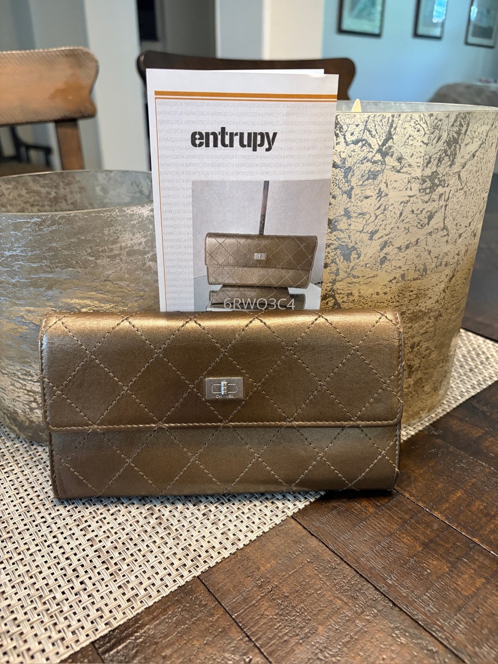 Chanel Quilted Metallic Brown Leather Wallet